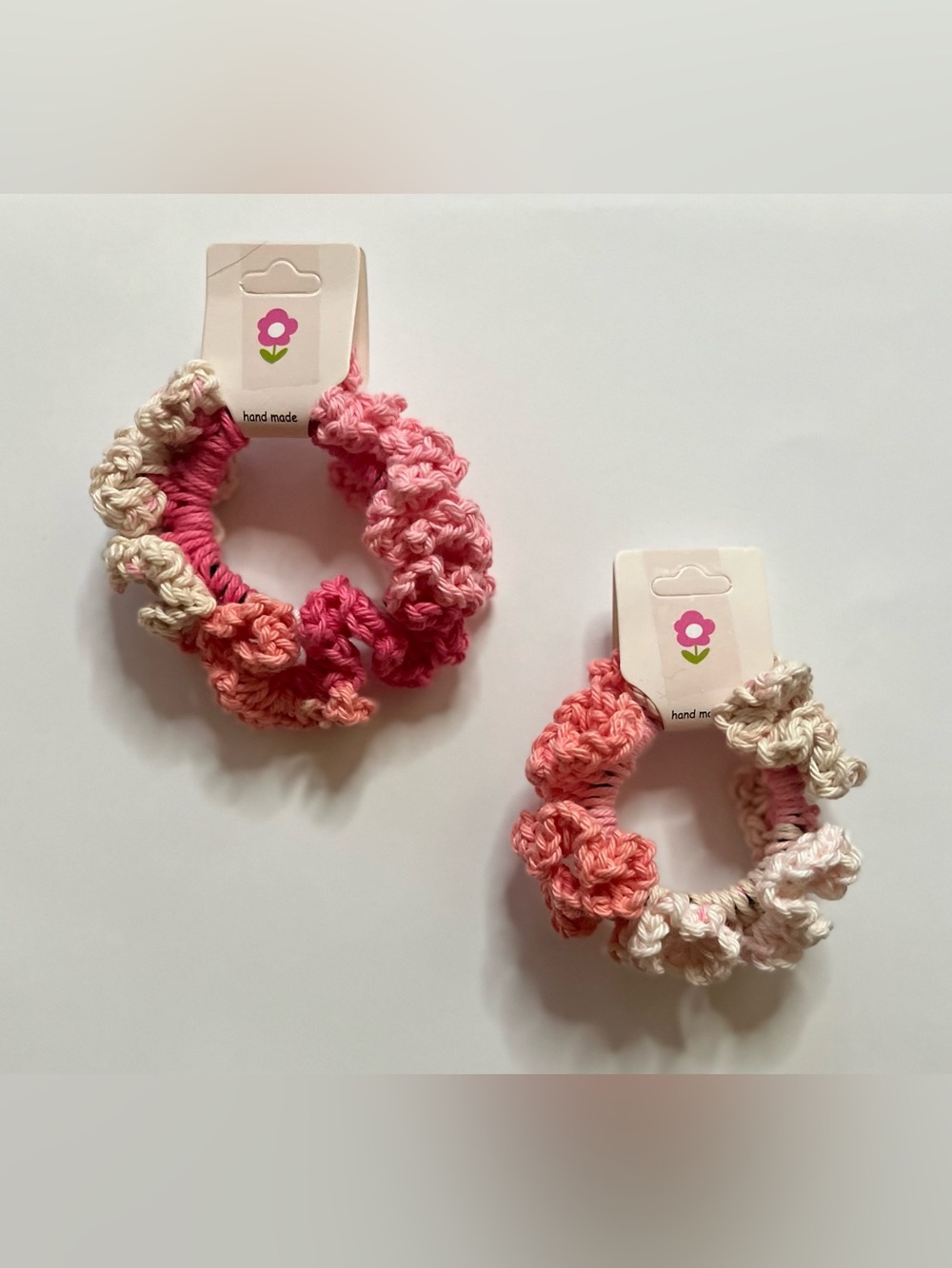 Handmade Crochet Ruffle Hair Scrunchie Pink Blush Cream Cotton Cottagecore NWT